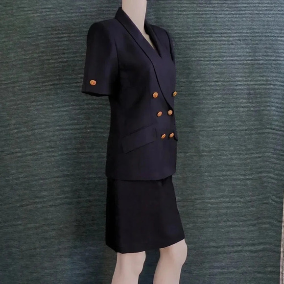 Vintage Kasper For ASL Navy Skirt Suit, Double Breasted Coat - Picture 2 of 9